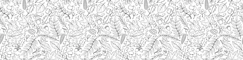 Seamless pattern falling leaves, acorns, berries, mushrooms. Vector autumn te Stock Illustration