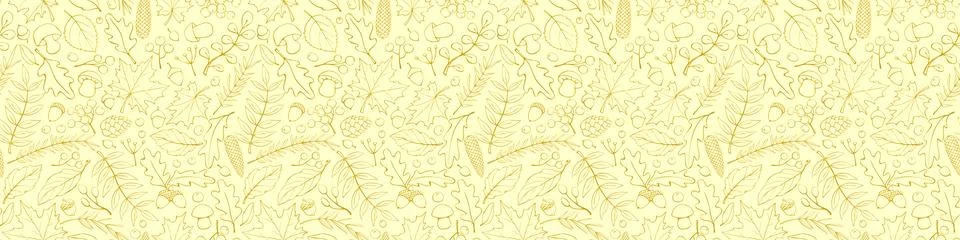Seamless pattern falling leaves, acorns, berries, mushrooms. Vector light a.. Stock Illustration