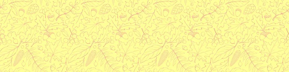 Seamless pattern falling leaves, acorns, berries, cones. Vector bright autu.. Stock Illustration