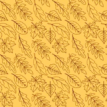 Seamless pattern falling leaves. Vector autumn texture isolated on orange bac Stock Illustration