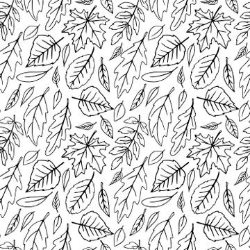 Seamless pattern falling leaves. Vector autumn texture isolated, hand drawn i Stock Illustration