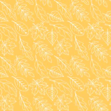 Seamless pattern falling leaves. Vector autumn texture isolated on orange bac Stock Illustration