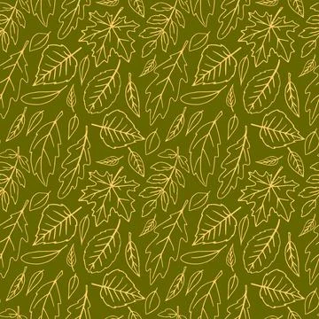 Seamless pattern falling leaves. Vector autumn texture isolated, hand drawn i Stock Illustration