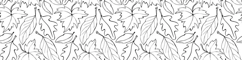 Seamless pattern falling leaves. Vector autumn texture isolated, outline, ske 스톡 일러스트