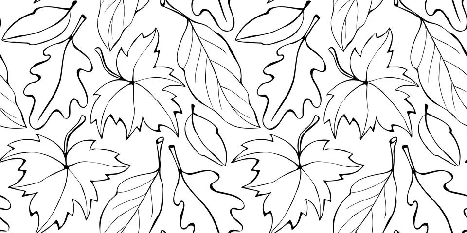 Seamless pattern falling leaves. Vector autumn texture isolated, outline, ske 스톡 일러스트