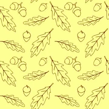 Seamless pattern with falling oak leaves, acorns. Vector autumn texture isola Stock Illustration