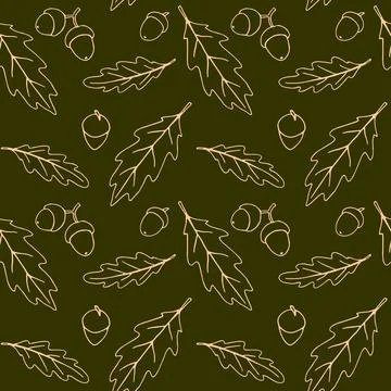 Seamless pattern with falling oak leaves, acorns. Vector autumn texture isola Stock Illustration