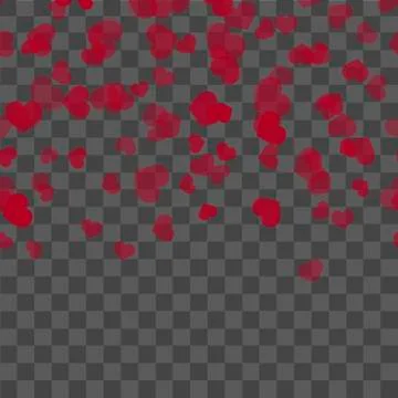 Seamless pattern with falling red hearts on transparent background. Vector. Stock Illustration