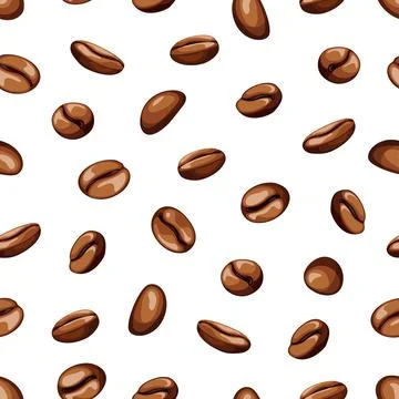 Seamless pattern of falling roasted coffee beans on a white background Stock Illustration