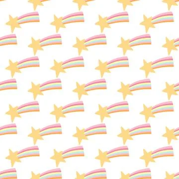 Seamless pattern with falling star in flat style. Vector background of cartoo Stock Illustration
