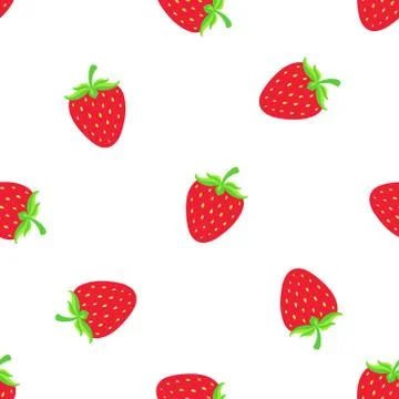 Seamless pattern with falling sweet red strawberry with a stem Stock Illustration
