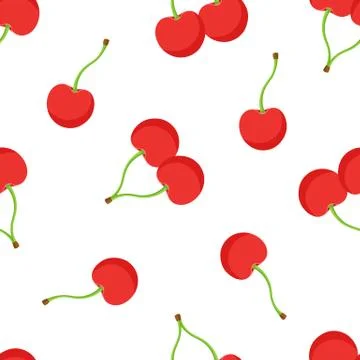 Seamless pattern with falling twin and one red cherries with a stem Stock Illustration