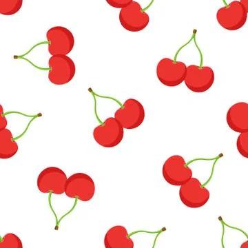 Seamless pattern with falling twin red cherries with a stem Stock Illustration