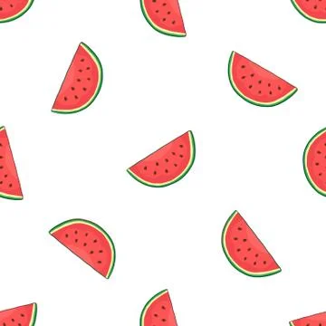 Seamless pattern with falling watermelon slice Stock Illustration