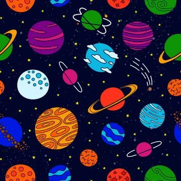 Seamless pattern with fantastic space planets. Stock Illustration