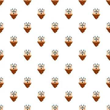 Seamless pattern of fantasy castles on floating islands Stock Illustration