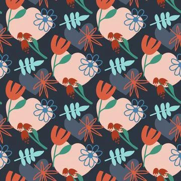 Seamless pattern fantasy dark floral background wallpaper vector illustration Illustrazione stock