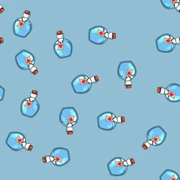 Seamless pattern Fantasy magic healing potion bottle cartoon drawing Stock Illustration