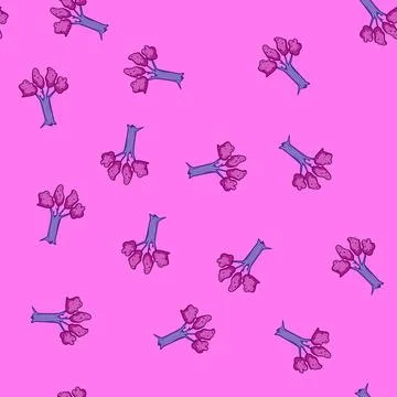 Seamless pattern Fantasy magic tree with purple trunk and pink foliage 库存插图