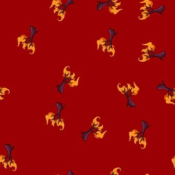 Seamless pattern Fantasy magic tree with glowing orange leaves concept Stock Illustration