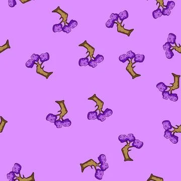 Seamless pattern Fantasy magic tree with purple leaves and fruit Illustrazione stock