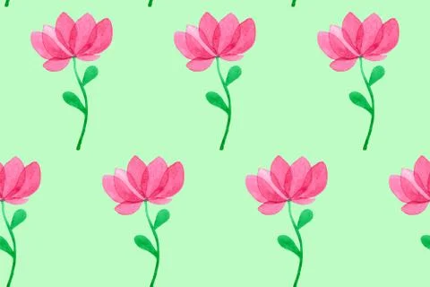 Seamless pattern with fantasy pink flowers. Hand drawn watercolor tulips Stock Illustration