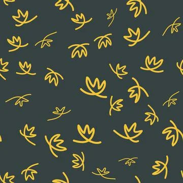 Seamless pattern, fantasy plant leaf yellow on dark illustration イラスト素材