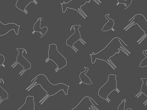 Seamless pattern farm animal black background. Stock Illustration