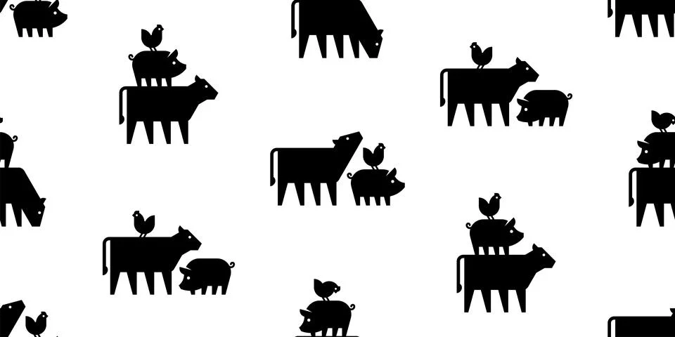 Seamless pattern with Farm animals logo Stock Illustration