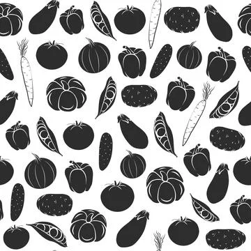 Seamless pattern with farm fresh vegetables food. Isolated vector graphic ill Stock Illustration