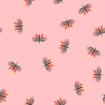 Seamless pattern fashion boho moth cartoon vector Stock Illustration