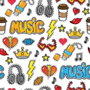 Seamless pattern with fashion patch badges, stickers in comic style Stock Illustration