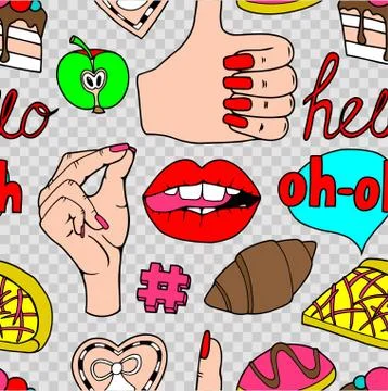 Seamless pattern with fashion patch badges Stock Illustration