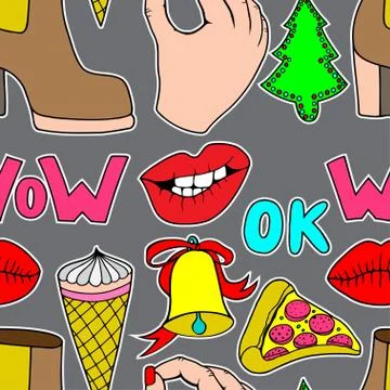 Seamless pattern with fashion patch badges Illustrazione stock