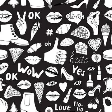 Seamless pattern with fashion patch badges Illustrazione stock