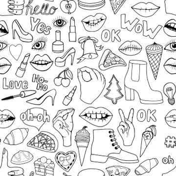 Seamless pattern with fashion patch badges Stock Illustration