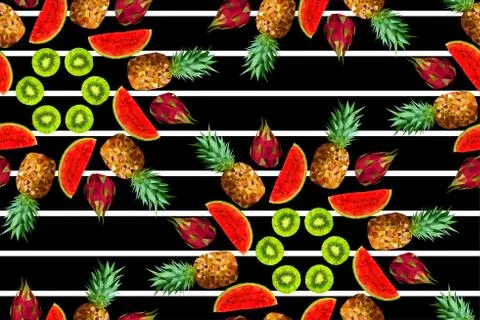 Seamless pattern fashion trendy polygon exotic fruits geometry Stock Illustration