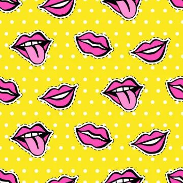 Seamless pattern with fashionable lips patch set Stock Illustration
