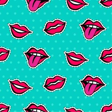 Seamless pattern with fashionable lips patch set Stock Illustration