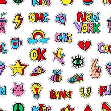 Seamless pattern with fashionable patch badges set Stock Illustration