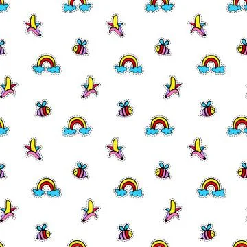 Seamless pattern with fashionable patch badges set Illustrazione stock