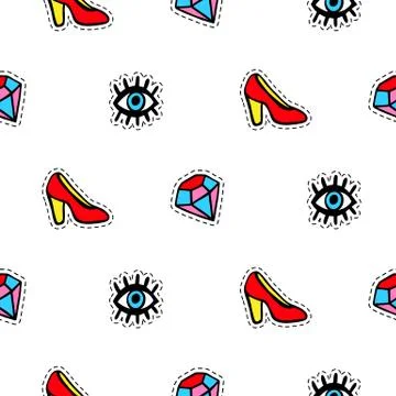 Seamless pattern with fashionable patch badges set Stock Illustration