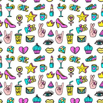 Seamless pattern with fashionable patch set Illustrazione stock