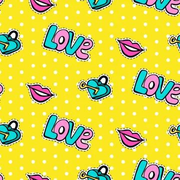Seamless pattern with fashionable patch set Stock Illustration