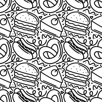 Seamless pattern fast food doodles Stock Illustration