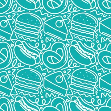 Seamless pattern fast food doodles Stock Illustration
