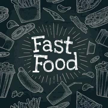 Seamless pattern fast food. Stock Illustration