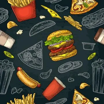 Seamless pattern fast food. Stock Illustration