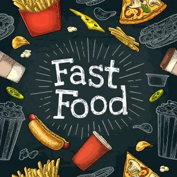 Seamless pattern fast food. Illustrazione stock