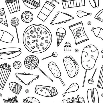 Seamless pattern with fast food. Stock Illustration